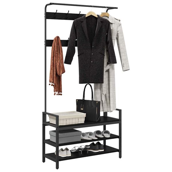 vidaXL Kapstok met plank Zwart Eiken 95 x 34 x 184 cm Bewerkt hout