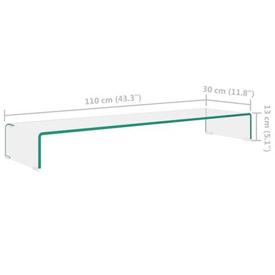 vidaXL TV-meubel/monitorverhoger transparant 110x30x13 cm glas