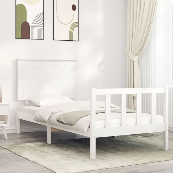 vidaXL Bedframe met hoofdbord massief hout wit