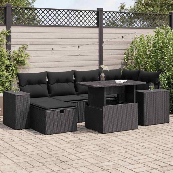vidaXL 8-delige Loungeset met kussens poly rattan zwart