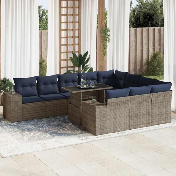 vidaXL 11-delige Loungeset met kussens poly rattan acacia grijs