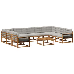 vidaXL Buiten bankenset met kussen 10 pcs Naturel en lichtgrijs