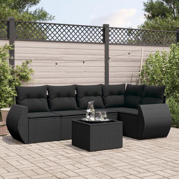 vidaXL 6-delige Loungeset met kussens poly rattan zwart
