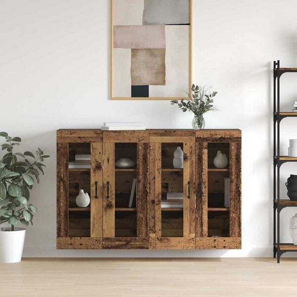 vidaXL Wandgemonteerde Kasten 2 pcs Oud hout 69,5 x 34 x 90 cm