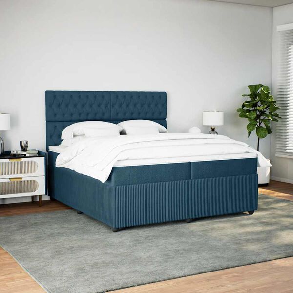 vidaXL Boxspring met matras fluweel donkerblauw 200x200 cm
