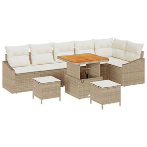 vidaXL Tuin Sofa Set met kussen 9 pcs Beige Poly riet