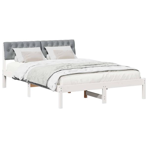 vidaXL Bedframe Wit en lichtgrijs 140 x 200 cm Massief grenenhout