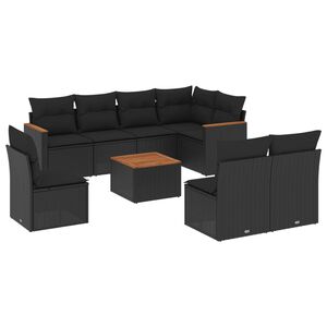 vidaXL 9-delige Loungeset met kussens poly rattan zwart