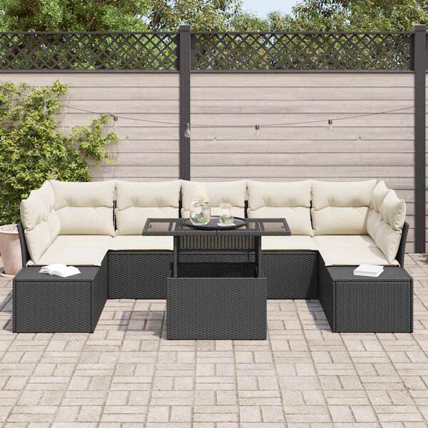 vidaXL Tuin Sofa Set met kussen 8 pcs Zwart en Crème