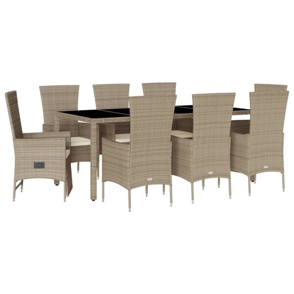 vidaXL 9-delige Tuinset met kussens poly rattan beige