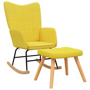 vidaXL Schommelstoel met voetenbank stof mosterdgeel