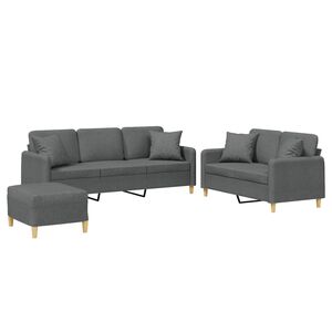 vidaXL 3-delige Loungeset met kussens stof donkergrijs