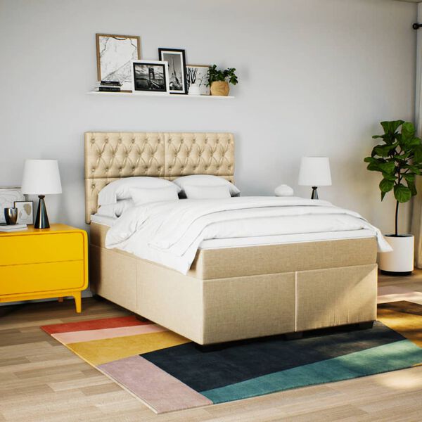 vidaXL Boxspring met matras stof cr&egrave;mekleurig 140x190 cm