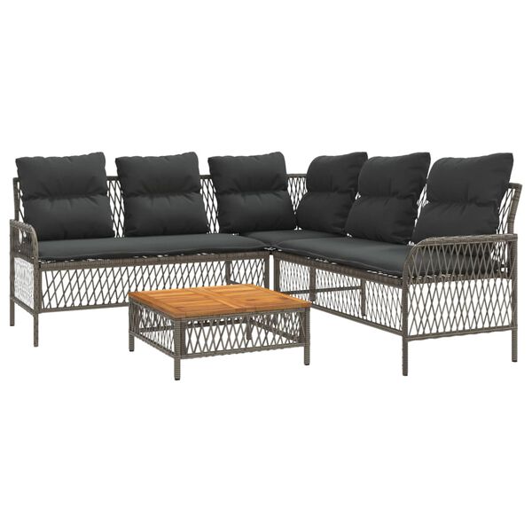vidaXL 2-delige Loungeset met kussens poly rattan grijs
