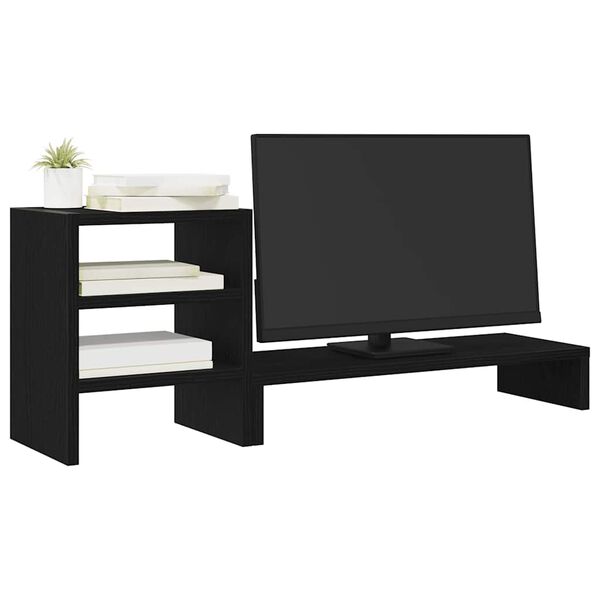 vidaXL Monitorstandaard met bureau-organizer, zwart eikenhout