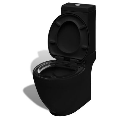 vidaXL Toilet- en bidetset staand keramiek zwart