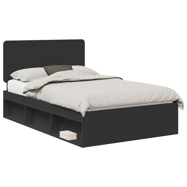 vidaXL Bedframe met hoofdeinde Zwart 135 x 190 cm Massief grenenhout