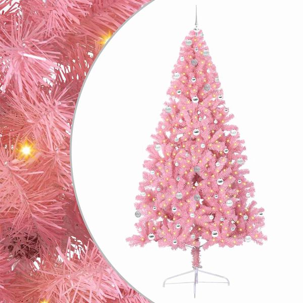 vidaXL Kunstmatig Voorverlicht Kerstboom met 300 LED Roze 240 cm PVC