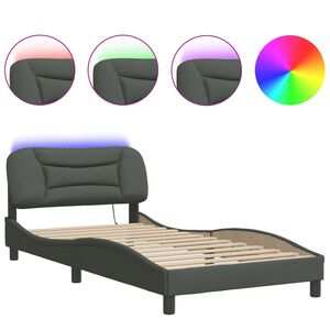 vidaXL Bedframe met LED zonder matras "Hvar" 100x200 cm stof donkergrijs