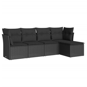 vidaXL 5-delige Loungeset met kussens poly rattan zwart
