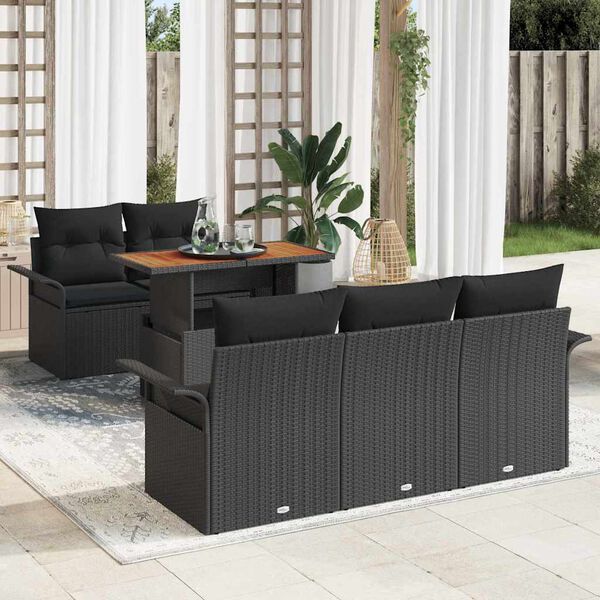 vidaXL Tuin Sofa Set met opslag 6 pcs Zwart Poly riet