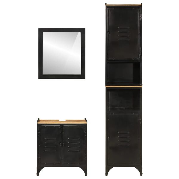 vidaXL 3-delige Badkamermeubelset ijzer en massief mangohout