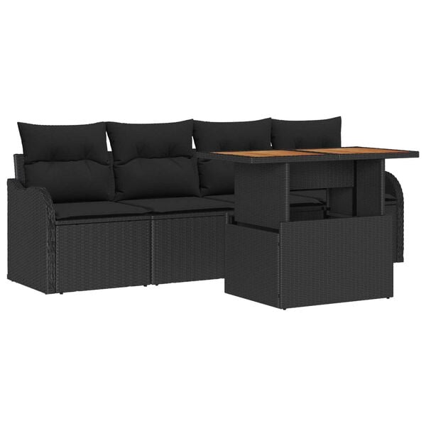 vidaXL Tuin Sofa Set met opslag 5 pcs Zwart Poly riet