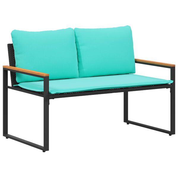 vidaXL Bank met kussen Zwart en Turquoise 115 x 65 x 72 cm Rattan