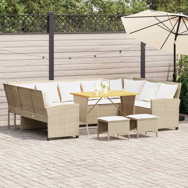 vidaXL 4-delige Loungeset met kussens poly rattan beige