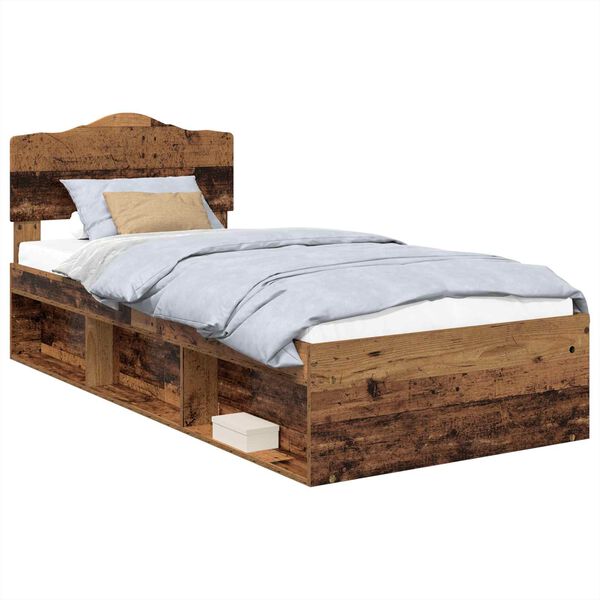 vidaXL Bedframe met hoofdeinde Oudhout 90 x 190 cm Massief grenenhout