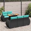 vidaXL 6-delige Loungeset met kussens poly rattan zwart