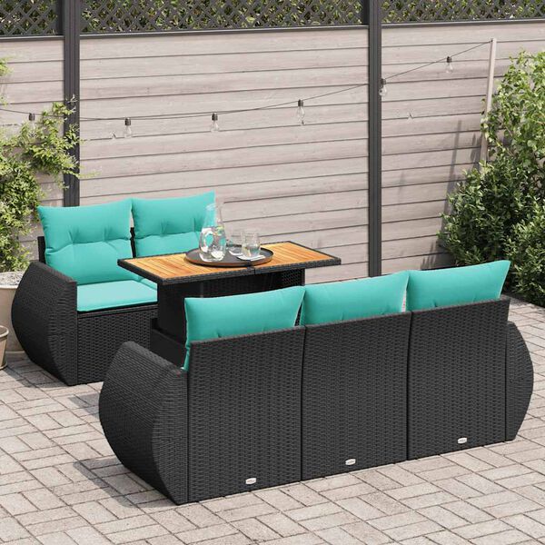 vidaXL 6-delige Loungeset met kussens poly rattan zwart