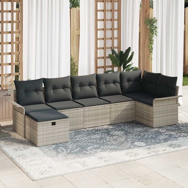 vidaXL Tuin Sofa Set met kussen met opslag 7 pcs Lichtgrijs Poly riet