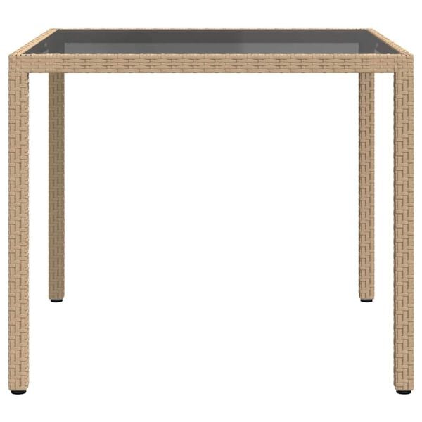 vidaXL Tuintafel 90x90x75 cm gehard glas en poly rattan beige