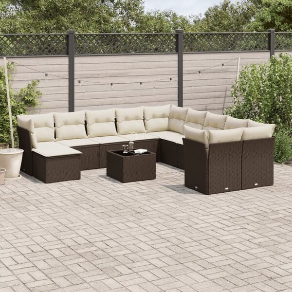 vidaXL 12-delige Loungeset met kussens poly rattan bruin