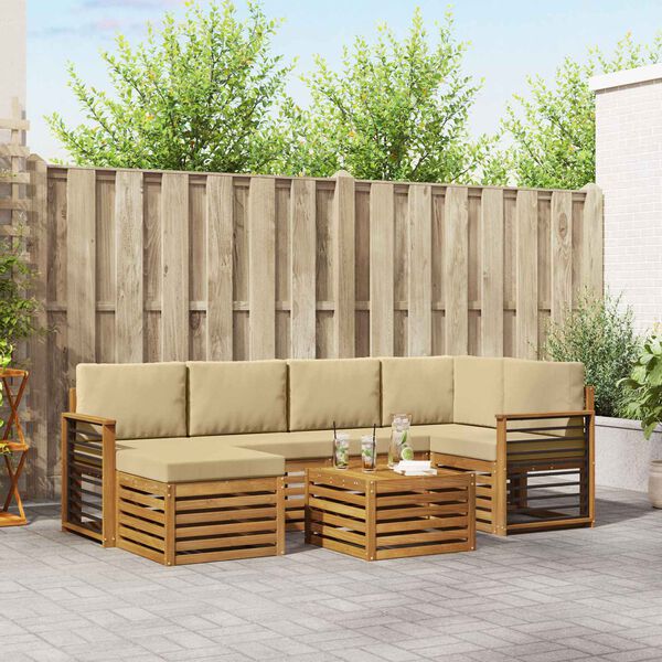 vidaXL Hoekbank Set 7 pcs Natuurlijk en Beige Massief Acaciahout