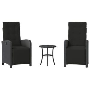 vidaXL 3-delige Bistroset met kussens poly rattan zwart