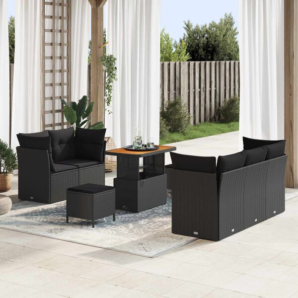 vidaXL Tuin Sofa Set met kussen 8 pcs Zwart poly rattan