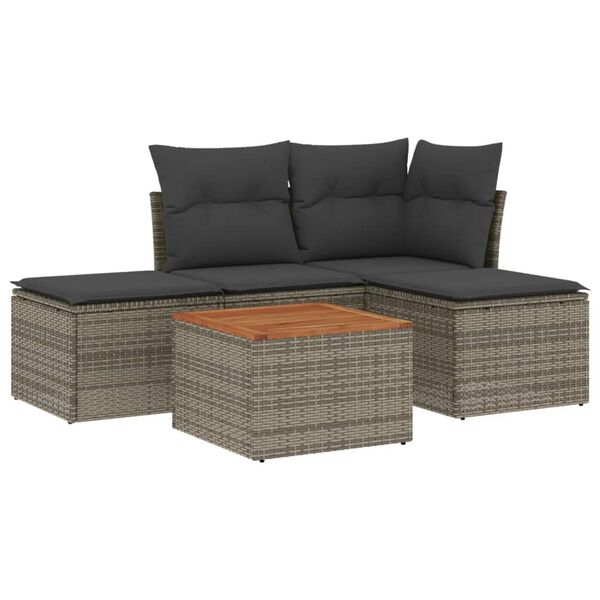 vidaXL 5-delige Loungeset met kussens poly rattan grijs
