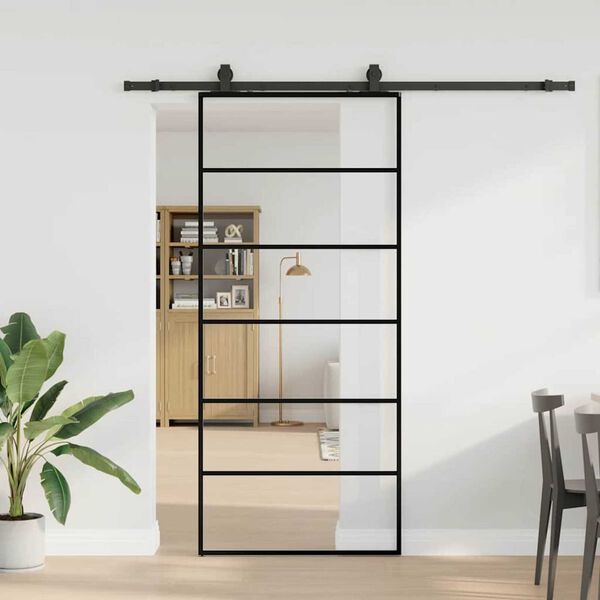 vidaXL Schuifdeur met beslagset 90x205 cm ESG glas zwart
