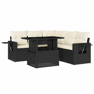 vidaXL 6-delige Loungeset met kussens poly rattan zwart
