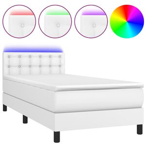 vidaXL Boxspring met matras en LED kunstleer wit 90x200 cm
