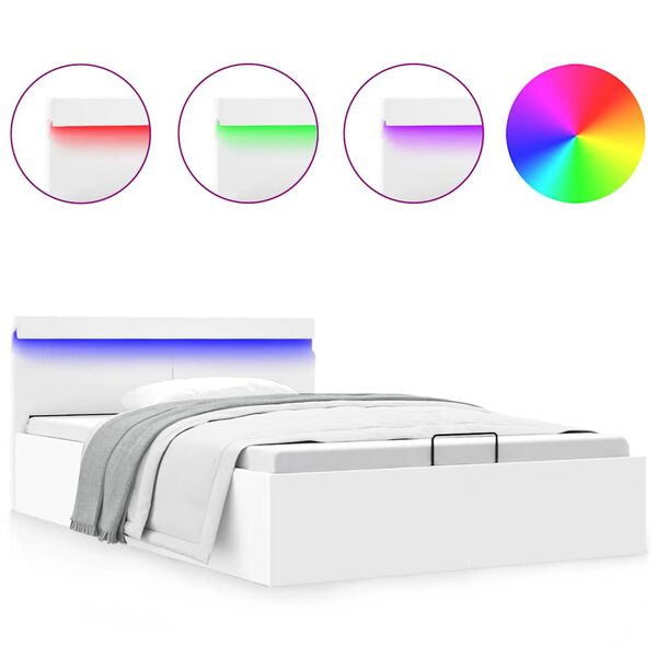 vidaXL Bedframe met opslag hydraulisch LED kunstleer wit 140x200 cm