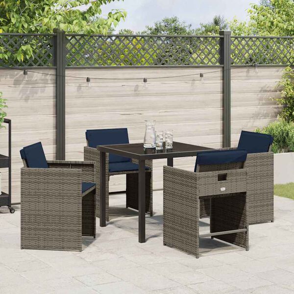 vidaXL Tuin eettafelset met kussen 5 pcs Grijs poly rattan