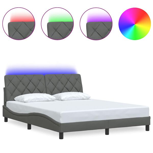 vidaXL Bedframe met LED zonder matras 160x200 cm stof donkergrijs