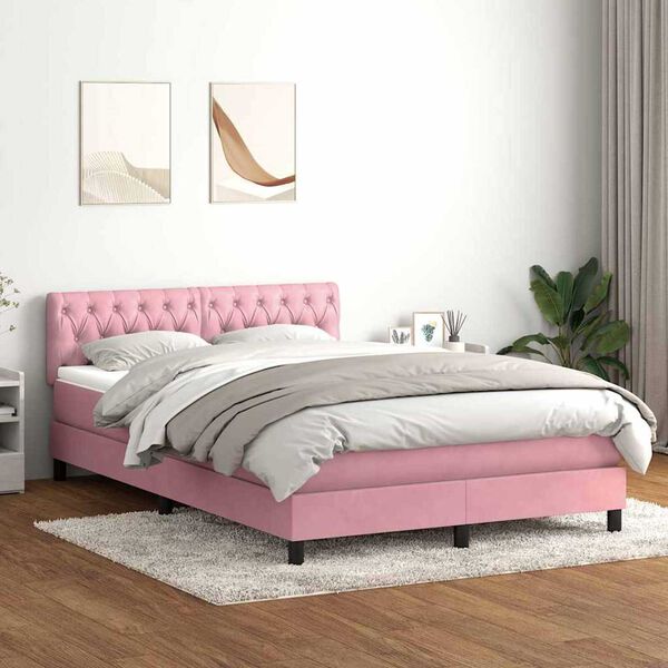vidaXL Boxspring met matras fluweel roze 140x210 cm