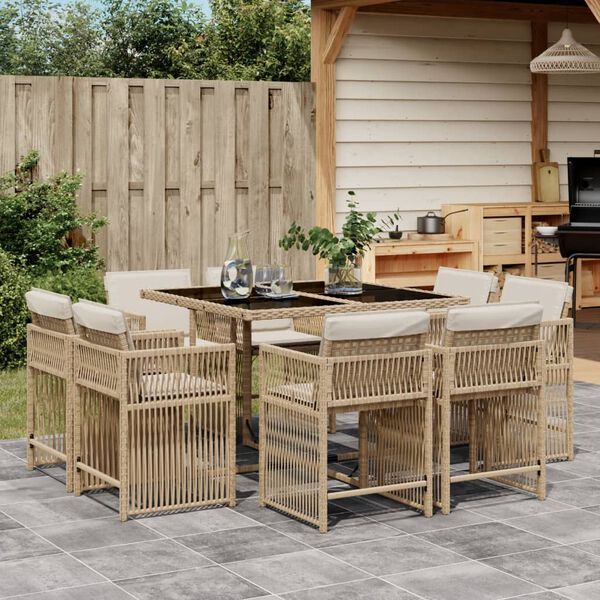 vidaXL 9-delige Tuinset met kussens poly rattan beige