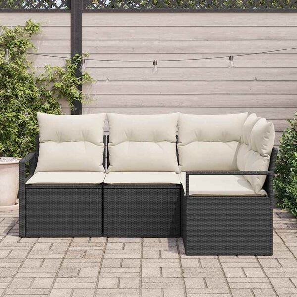 vidaXL Tuin Sofa Set met kussen met opslag 4 pcs Zwart en Cr&egrave;me