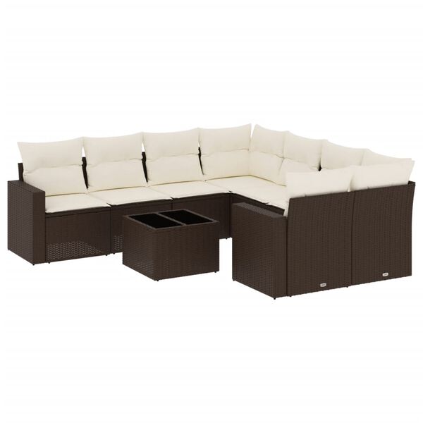 vidaXL 9-delige Loungeset met kussens poly rattan bruin