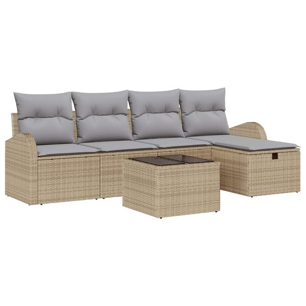 vidaXL Bankstel met kussen met opslag Beige en Licht Grijs poly rattan